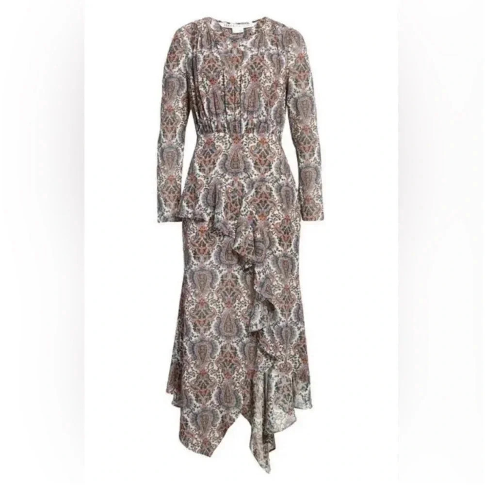 Veronica Beard Sazan Long Sleeve Midi Dress Off-White Paisley Multi 6 NWT
